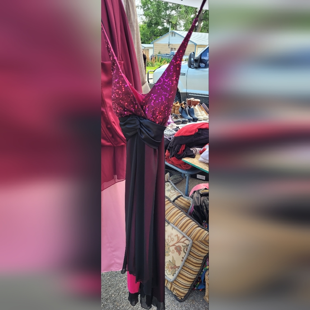 City triangles - pink black - high low dress. Criss cross back. womens size med